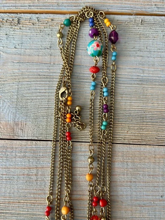 2pc Necklace Set Teal Beaded Long, Multicolor Double Strand, Boho Festival - Picture 7 of 16